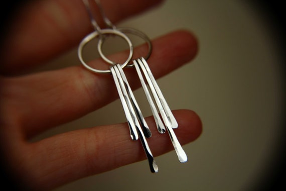 Long Fringe Earrings, Sterling Silver Earrings, Fringe Earrings, Hammered Earrings, Artisan Earrings, Metal Earrings,