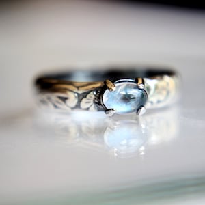 Rainbow Moonstone Ring, Floral Ring, Unique Design, Boho Ring, Oval Moonstone Ring, Moonstone Stacking Ring, Wide Band Ring, FMJ