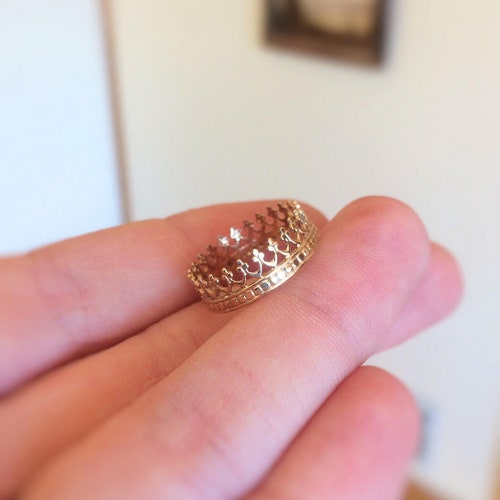 Vintage 14K Yellow and White Gold Diamond Crown Ring Size 4.5 - Ruby Lane