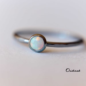 Textured Opal Stacking Ring, Slim Ring, Stacking Gemstone Ring, Opal Rings, Textured Rings, Whisper Gemstone Rings, Gift, White Opal, Gift image 9