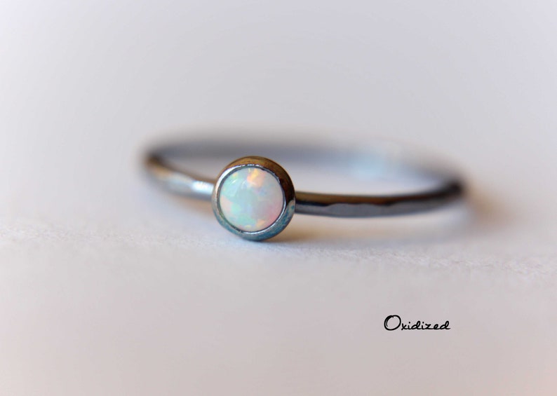 Textured Opal Stacking Ring, Slim Ring, Stacking Gemstone Ring, Opal Rings, Textured Rings, Whisper Gemstone Rings, Gift, White Opal, Gift image 9