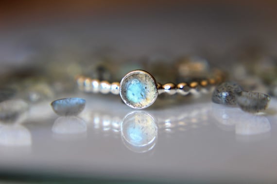 Beaded Labradorite Stacking Ring, Labradorite Ring, Natural Gemstone Ring, Labradorite, Gemstone Stacking Ring, Labradorite Gemstone