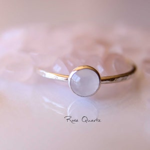 Rose Quartz Ring, Textured Quartz Ring, Gemstone Stacking Ring, Sterling Silver Quartz Ring, Quartz Stacking Ring, Rose Quartz Jewelry, Boho image 5