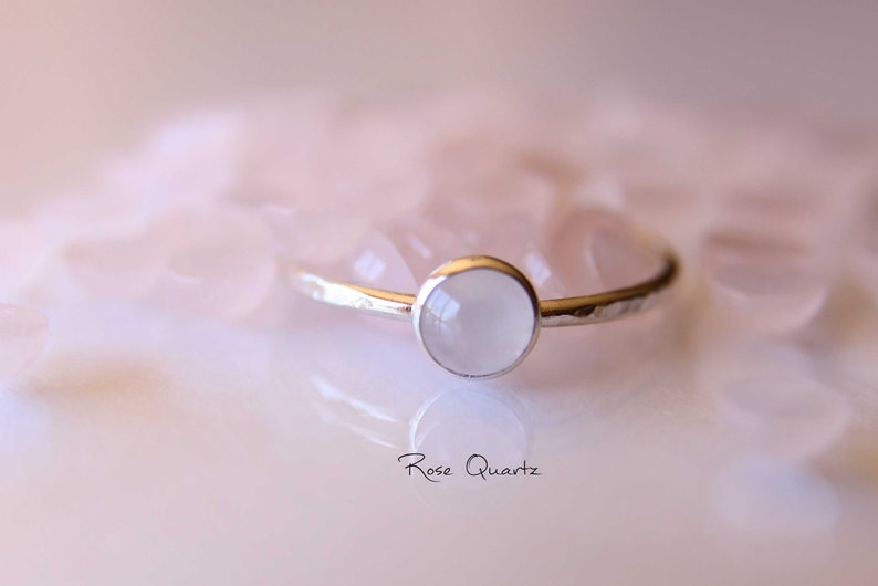 Rose Quartz Ring, Textured Quartz Ring, Gemstone Stacking Ring, Sterling Silver Quartz Ring, Quartz Stacking Ring, Rose Quartz Jewelry, Boho image 5