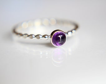 Beaded Amethyst Stacking Ring, Amethyst Ring, Natural Gem Ring, February Birthstone, Amethyst, Gemstone Stacking Ring, Purple, Gift