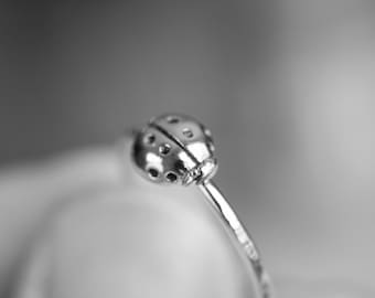 Ladybug Stacking Ring, Sterling Silver Stackable Ring, Good Luck Lady Bug Stack Ring Jewelry, Single Minimalist Lucky Bug Stacking Ring