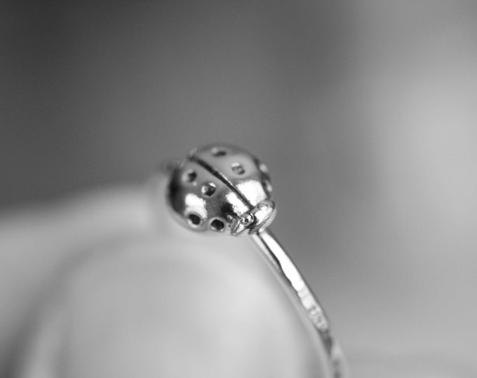 Ladybug Stacking Ring, Sterling Silver Stackable Ring, Good Luck Lady ...