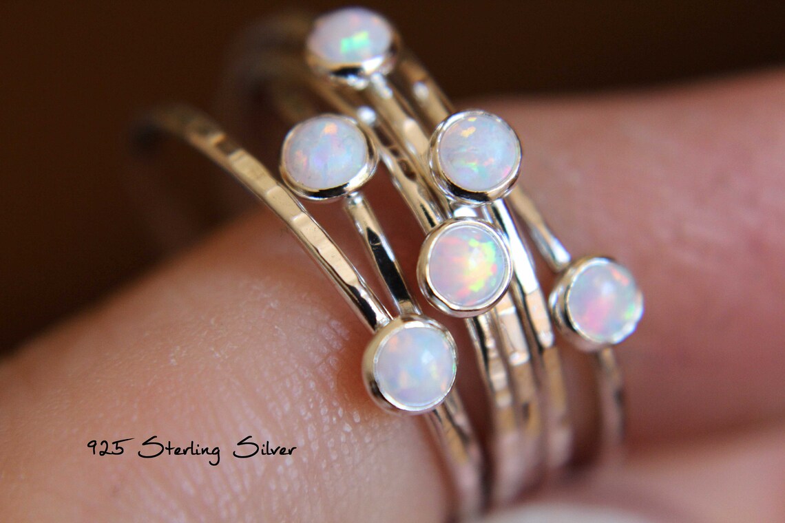 Textured Opal Stacking Ring Slim Ring Stacking Gemstone | Etsy