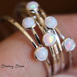 Textured Opal Stacking Ring, Slim Ring, Stacking Gemstone Ring, Opal Rings, Textured Rings, Whisper Gemstone Rings, Gift, White Opal, Gift image 2
