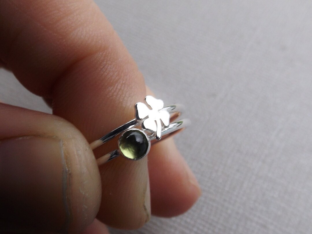 Clover & Peridot Lucky Ring Set,minimalist Rings,stacker Rings,lucky ...