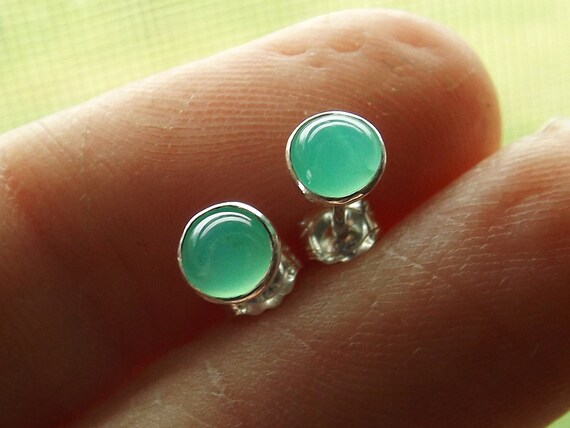 Chrysoprase Earrings, Gemstone Earrings, Sterling Earrings, Post Earrings, Green Post Earrings, Small Earrings, Minimalist Earrings, Gift