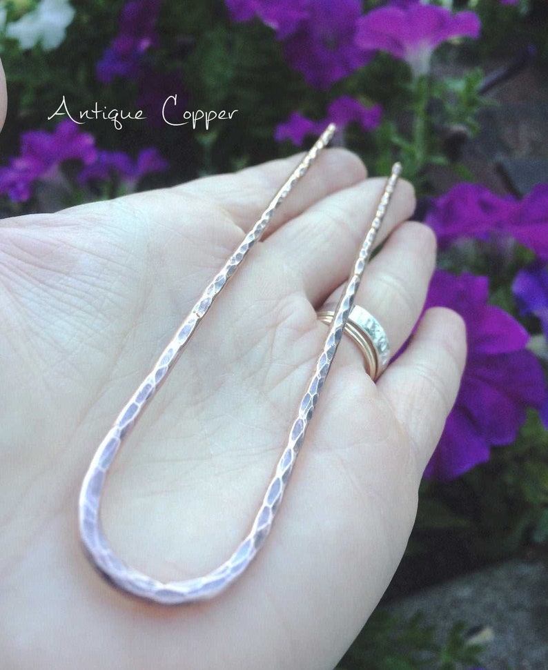 Simple Textured Hair Fork,Copper Hair Arch,Antique Hair Stick,Hammered Hair Stick Pin,Unique Hair Accessories,Customizable Hair Fork image 6