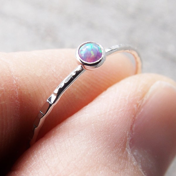 Textured Opal Stacking Ring,Slim Ring,Stacking Gemstone Ring,Customizable Rings,Textured Rings,Wisper Gemstone Rings,Gift,Purple Opal