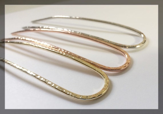 Simple Hammered Gold Hair Fork, Brass Hair Arch, Gold Hair Stick, Hammered Hair Stick Pin, Brass Hair Accessories, Customizable Hair Jewelry