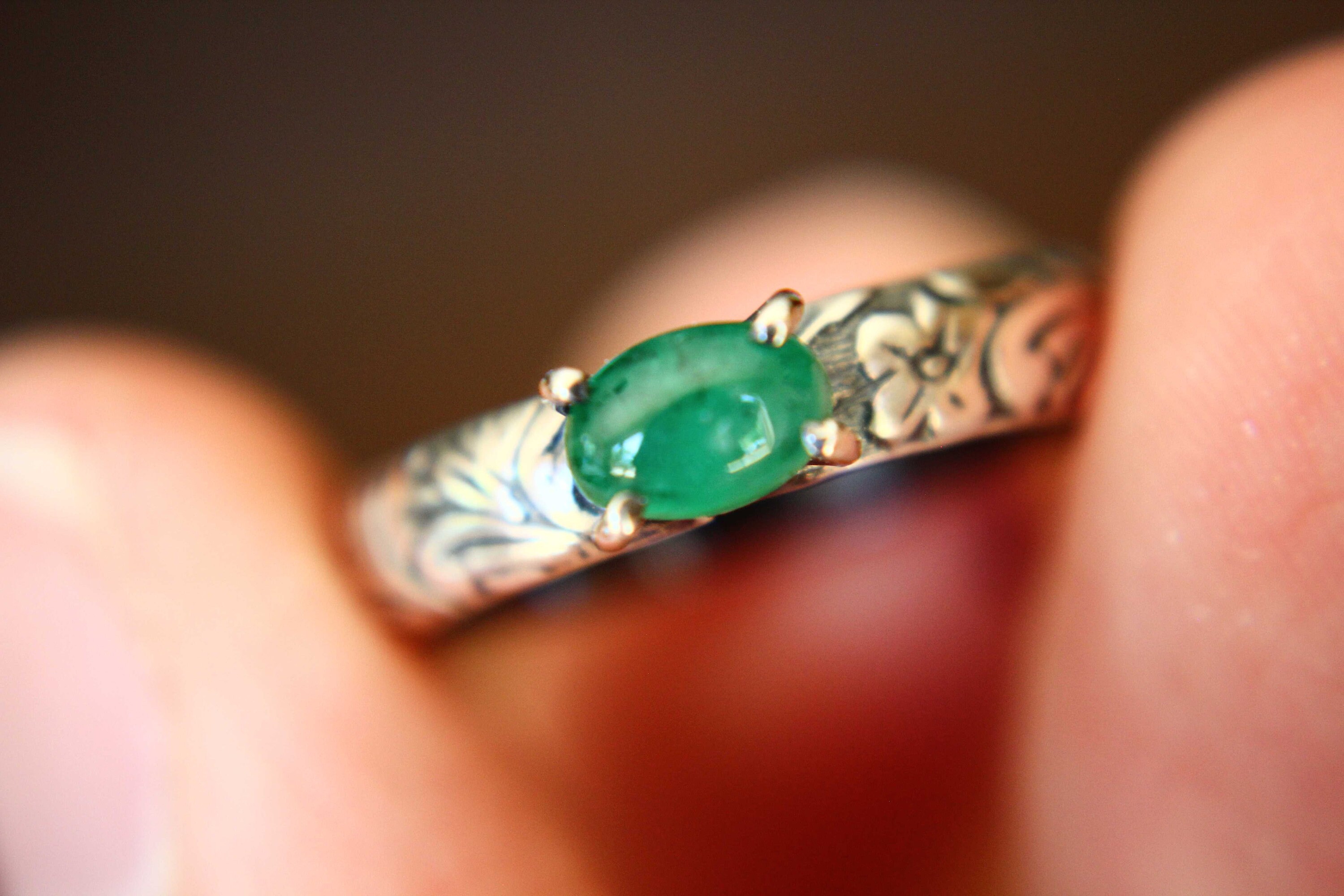 Emerald Ring Natural Raw Emerald Ring Floral Emerald Ring | Etsy