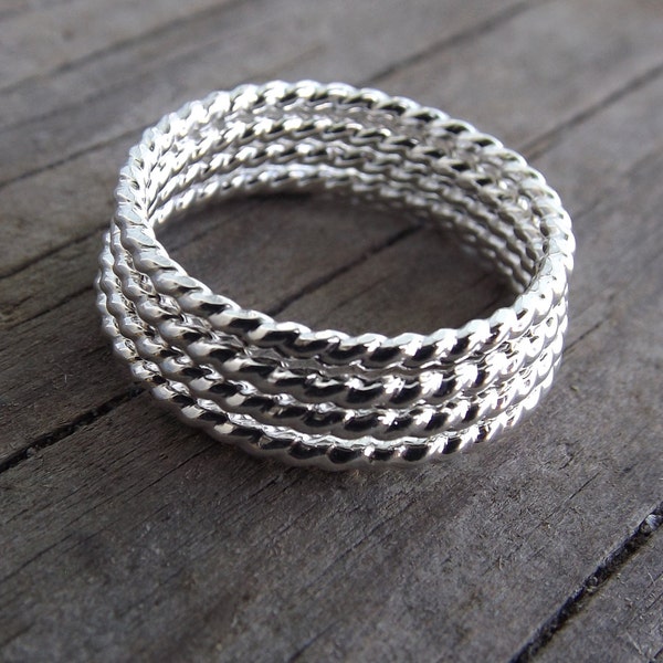 Silver Rope Ring, Stackable Ring, Twisted Ring, Rope Band, Simple Band, Minimalist,Thumb Ring,Simple Ring,Stacker,Boho Chic, Twist Ring