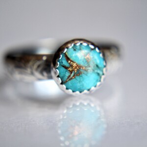 Floral Turquoise Ring, Floral Band, Turquoise Floral Ring, Antique Silver Ring, Boho Statement Band, Floral Jewelry, Thick Floral Ring, gift