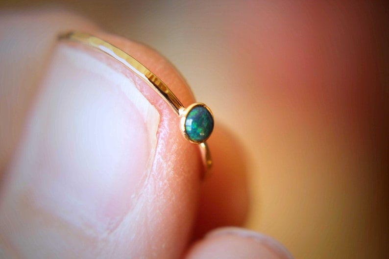 Textured Opal Stacking Ring, Slim Ring, Stacking Gemstone Ring, Opal Rings, Textured Rings, Wisper Gemstone Rings, Gift, Black Opal, Gift image 3