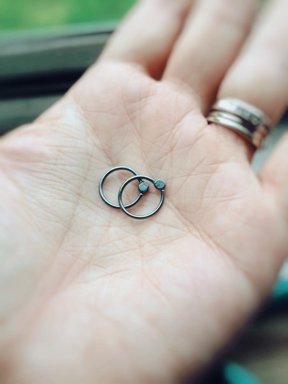 Modern Dark Hoop Earrings,Unisex Earrings,Mens Earrings,Oxidized Silver,Hoop,Tiny Hoop Earring,Sterling Hoop Earrings,Rustic Sleeper Earring