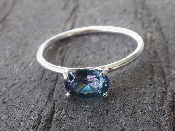 Topaz Ring, Oval Topaz, Stacking Ring, Sterling Silver Topaz Ring, Rainbow Topaz, Simple, December, Minimal, Boho, Modern, Gypsy, Gift