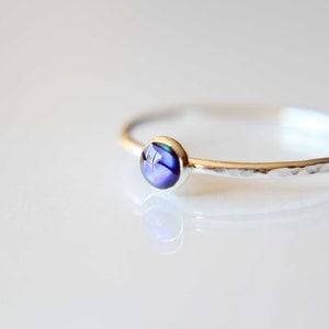 Abalone Shell Ring, Sterling Silver Abalone Shell Ring, Sterling Silver Ring, Textured Stacking Ring, Gemstone Ring, Boho Style Ring, Gift image 2