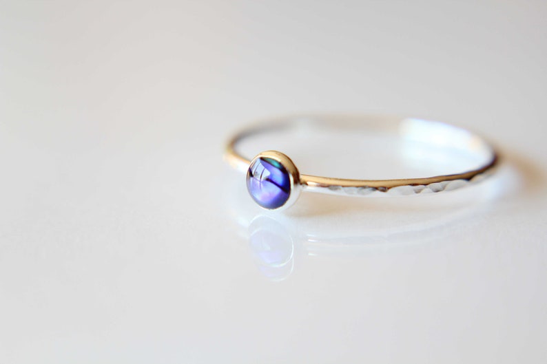 Abalone Shell Ring, Sterling Silver Abalone Shell Ring, Sterling Silver Ring, Textured Stacking Ring, Gemstone Ring, Boho Style Ring, Gift image 2