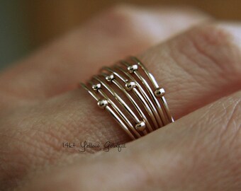 Gold Orbit Ring, Spinner Rings, Stacking Rings, Modern Sterling Spinner Ring, Thin Ring, Beaded Ring, Whisper Rings, Delicate Rings, Gift