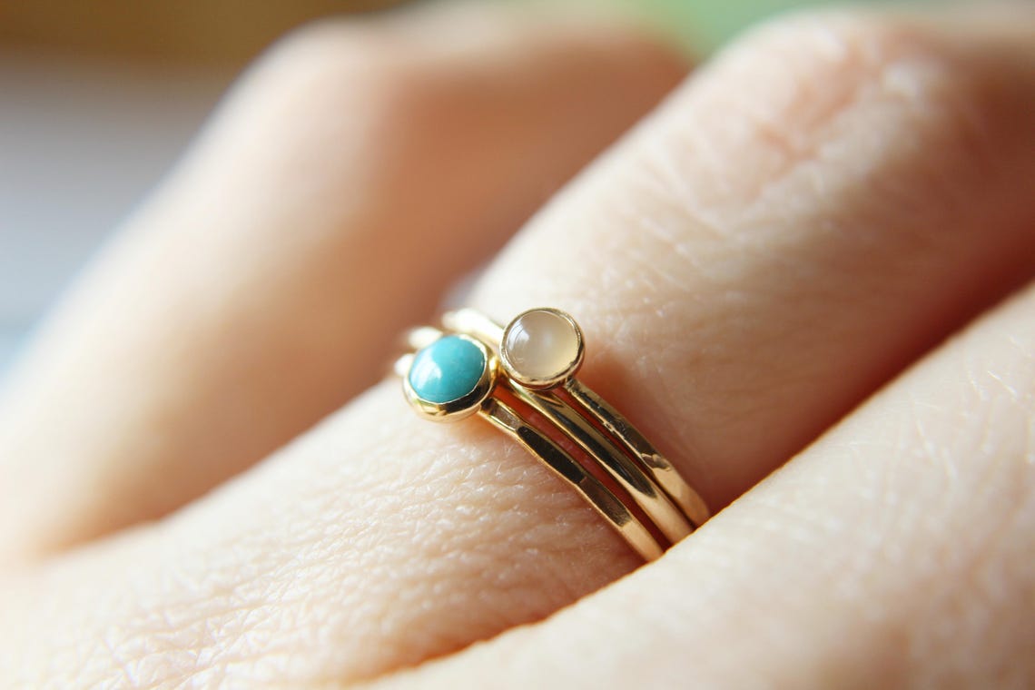 Turquoise Stacking Ring Set Turquoise Ring Natural Gemstone - Etsy