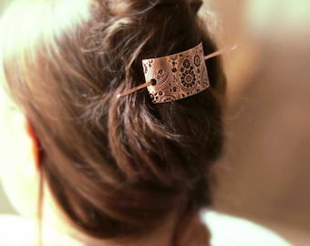 Hair Slider Set, Bun Holder, Textured Hair Slide, Hair Pin, Pattern Hair Pin, Minimalist Hair Fork Pin, Hair Cuff, Hair Accessories, Paisley