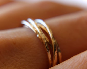 Anelli ad incastro in oro, Anelli per il pollice, Anello per il pollice in oro strutturato, Anelli ad incastro, Anello rotolante, Anelli impilabili, Anelli minimalisti