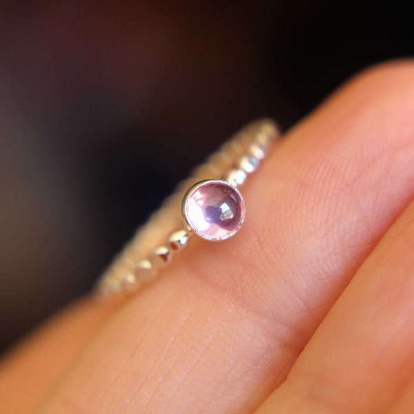 Pink Sapphire Ring, Pink Sapphire Stacking Ring, Beaded Pink Sapphire Stacking Ring, Beaded Gemstone Rings, Stacking Rings, Pink, Gift