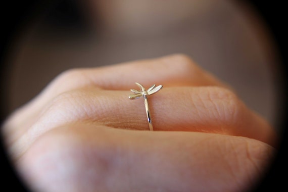Dragonfly Ring, Sterling Silver Dragonfly Ring, Dragonfly Stacking Ring, Dragonfly Jewelry, Minimalist Insect Ring, Insect Jewelry, Gift