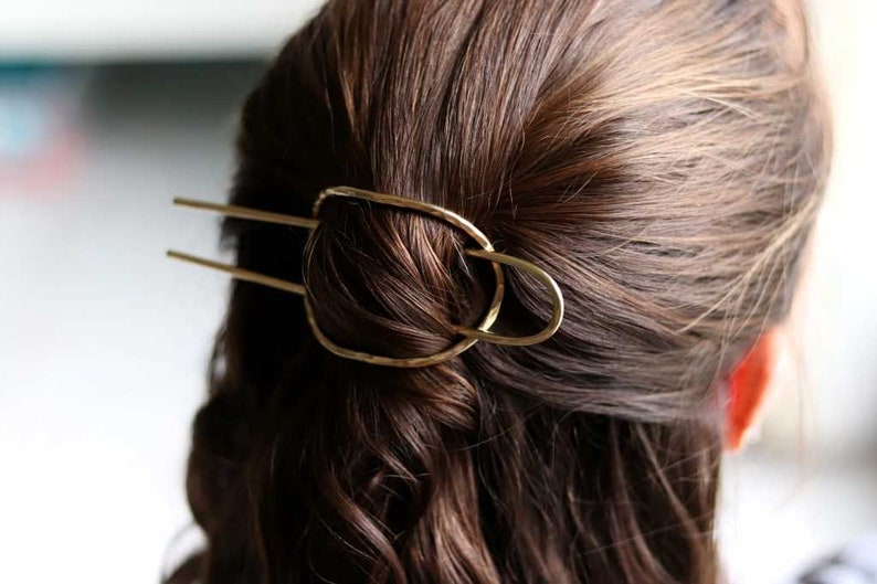 Gold Hair Slider Set, Simple Hair Stick, Bun Holder, Textured Hair Slider,Hair Pin,Simple Hair Pin,Minimalist Hair Fork Pin,Hair Accessories image 2