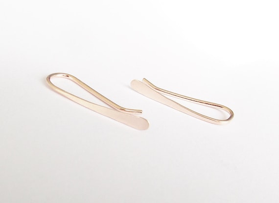 Rose Gold Pin Earrings,Tiny Bar Ear Cuffs,Hammered Wire Ear Wraps,Bar Ear Sweep,Minimalistic,Simple,Modern Jewelry,Bar Earring,Ear Cuff