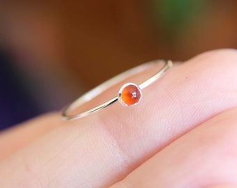 Anillo Carnelian, Anillo de piedras preciosas, Anillo diminuto Carnelian, Rojo, Moderno, Simple, Todos los días, Regalo, Joyería de piedras preciosas, Piedra natural, Anillo de apilamiento