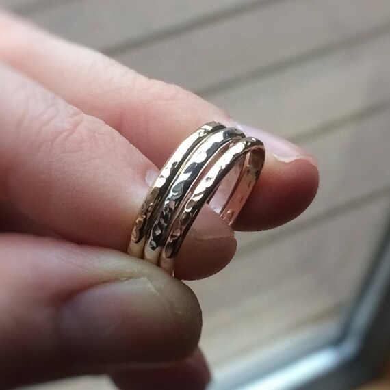 Simple Stacking Set,Mixed Metals Ring Set,Textured Rings,Slim Ring,Boho Ring Set,Stacking Rings,Boho Chic,Goldfilled and Sterling,Thumb Ring