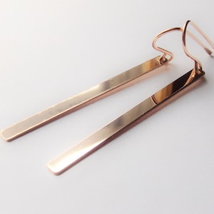 Long Rose Gold Bar Earrings, Rose Gold Earrings, Everyday Earrings, Dangle Earrings, Smooth Bar Earrings, Minimalist Bar Earrings, Slim