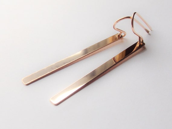 Long Rose Gold Bar Earrings, Rose Gold Earrings, Everyday Earrings, Dangle Earrings, Smooth Bar Earrings, Minimalist Bar Earrings, Slim