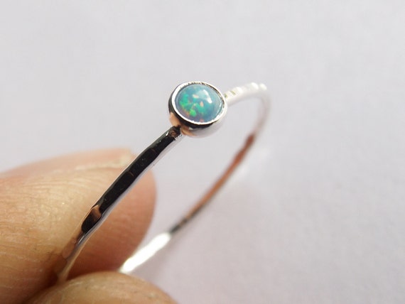 Blue Opal Stacking Ring, Slim Ring, Stacking Opal Ring, Blue Opal, Textured Rings, Whisper Gemstone Rings, Gift, Blue Opal, Gold Opal Ring
