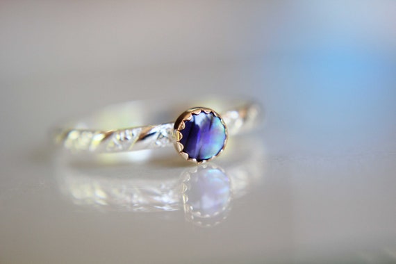 Silver and Gold Abalone Shell Ring, Natural Shell Ring, Sterling Silver Ring, Stacking Ring, Simple Ring, Gemstone Ring, Boho Style Ring