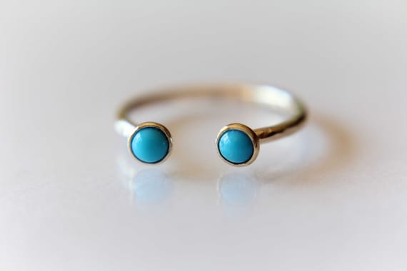 Dual Open Ring, Open Ring, Gold Open Gemstone Ring, Double Turquoise Ring, Midi Ring, Open Turquoise Ring, Stacking Ring,Gold Turquoise Ring