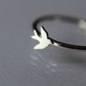 Sterling Silver Bird Ring, Stacking Bird Ring, Stackable, Stacking Ring, Silver Bird Band, Flying Bird Ring, Tiny Bird Ring, Silver Bird image 1