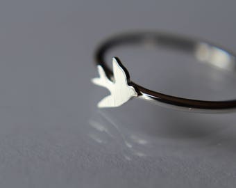 Sterling Silver Bird Ring, Stacking Bird Ring, Stackable, Stacking Ring, Silver Bird Band, Flying Bird Ring, Tiny Bird Ring, Silver Bird