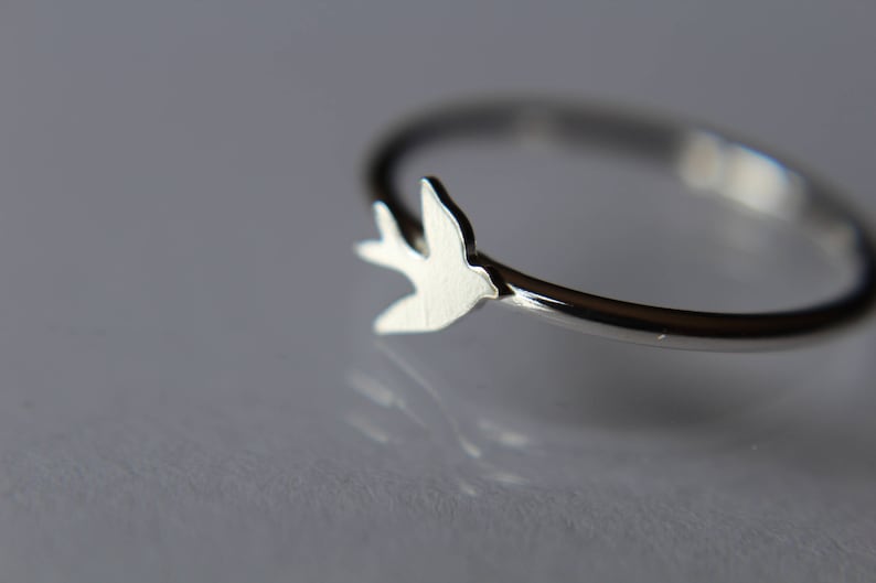 Sterling Silver Bird Ring, Stacking Bird Ring, Stackable, Stacking Ring, Silver Bird Band, Flying Bird Ring, Tiny Bird Ring, Silver Bird image 1
