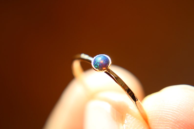 Textured Opal Stacking Ring, Slim Ring, Stacking Gemstone Ring, Opal Rings, Textured Rings, Wisper Gemstone Rings, Gift, Black Opal, Gift image 1