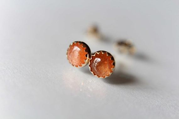 Sunstone Earrings, Gold Earrings, 14kt Earrings, Lux Sunstone Earrings, Gemstone Earrings, 5mm Sunstone Earrings, Post Earrings, Gift