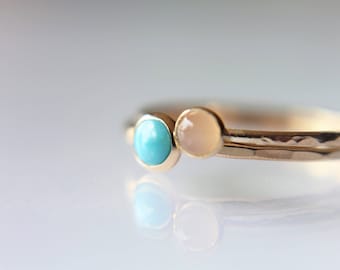 Turquoise Stacking Ring Set, Turquoise  Ring, Natural Gemstone Ring, Turquoise, Turquoise Jewelry, Peach Moonstone Ring, Gold Rings, Gift