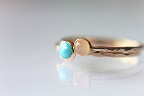 Turquoise Stacking Ring Set, Turquoise Ring, Natural Gemstone Ring, Turquoise, Turquoise Jewelry, Peach Moonstone Ring, Gold Rings, Gift