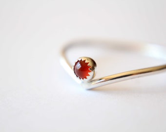 Chevron Ring, Stackable Ring, Birthstone Ring, Dainty Gemstone Ring, Minimalist Stackable Sterling Silver Birthstone Ring, Carnelian, Gift