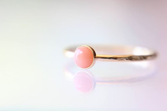 Coral Stacking Ring, Coral Ring, Salmon Coral Ring, Coral, Coral Jewelry, Gold Coral Ring, 14kt Yellow Gold, Gemstone, Pink Coral, Gift